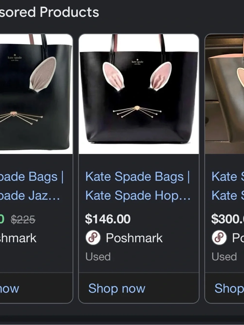 kate spade Black Leather Bunny Tote with Pink Trim